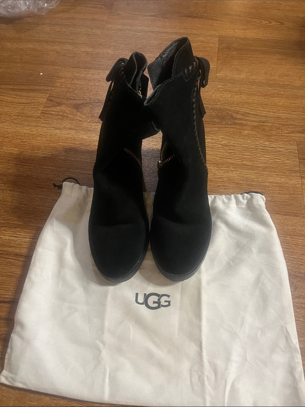 UGG Black Suede Ankle Booties with Side Zip